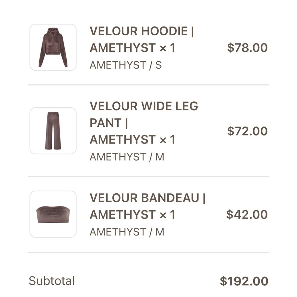 Skims Velor Amethyst suit (can be purchased separately)
